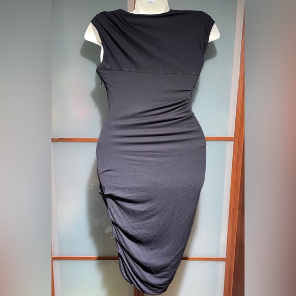 Halston Heritage Asymmetrical Shoulder Ruched Gathered Jersey Stretch Dress S